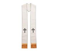Estola negra del clero, disfraces bordados con cruz de sacerdote, estolas sacerdotes for hombres y mujeres patrón borlas Para Ceremonias Eclesiásticas(White 2)
