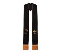 Estola negra del clero, disfraces bordados con cruz de sacerdote, estolas sacerdotes for hombres y mujeres patrón borlas Para Ceremonias Eclesiásticas(Black 3)
