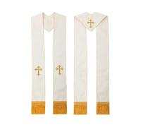 Estola negra del clero, disfraces bordados con cruz de sacerdote, estolas sacerdotes for hombres y mujeres patrón borlas Para Ceremonias Eclesiásticas(White 1)