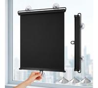 Estor Enrollable con Ventosas, Persiana Opaca Sin Taladrar para Ventanas, Estor Enrollable Retráctil Térmico, Protección UV y Privacidad, Portátil para Hogar y Coche(Black,75x70cm(29.5x27.6in))