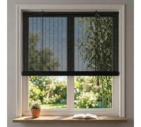 Estor Enrollable De Bambú Natural, Persiana Retro para Ventanas Y Puertas, Cortina Romana Transpirable con Elevador Protección Solar Interior Exterior, Ancho 45-150cm(Negro,100x130cm)