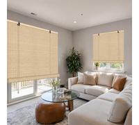 Estor Enrollable De Bambú Natural, Persianas Romanas con Elevador, Cortina Opaca Transpirable para Ventanas Y Puertas, Cortina De Madera Anti-UV Interior Y Exterior(Natural,W105xH200cm)