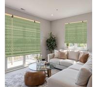 Estor Enrollable De Bambú Natural, Persianas Romanas con Elevador, Cortina Opaca Transpirable para Ventanas Y Puertas, Cortina De Madera Anti-UV Interior Y Exterior(Verde,W75xH180cm)