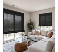 Estor Enrollable De Bambú Natural, Persianas Romanas con Elevador, Cortina Opaca Transpirable para Ventanas Y Puertas, Cortina De Madera Anti-UV Interior Y Exterior(Negro,W105xH200cm)