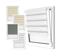 Estor Enrollable Doble en 4 Colores y 8 tamaños, con sujeción en el Marco de la Ventana y riel de Soporte Fijo, fácil Montaje en 3 Pasos, Aprox. 70 x 150 cm, Blanco