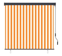 Estor enrollable exterior, 160 x 250 cm, color blanco y naranja | Control Manual, Tejido Poliéster Transpirable, Barra Delantera Aluminio, Cassette Acero, Para Jardín Terraza