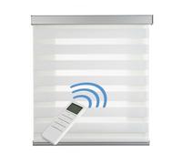 Estor enrollable motorizado noche y día automático con batería, motor y mando acabados en aluminio blanco 120x250