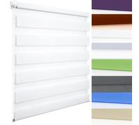 Estor Enrollable Sin Taladrar de Doble Capa 65 x 180 cm Fijación sin Taladrar Estores Enrollables Noche y Día Incluye Clips de Sujeción Klemmfix para Salón, Cocina, Blanco