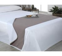 Estoralis AVA | Camino Cama Reversible | Primavera-Verano-otoño-Invierno 100% Microfibra Extra Suave. | Blanco/Taupe | Cama 120/135 cm. (60 x 210 cm.) | Cubre pies de Cama Multiusos.