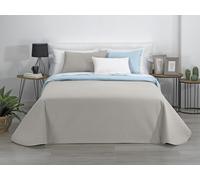 Estoralis AVA | Colcha boutí Reversible | Primavera-Verano-otoño-Invierno 100% Microfibra Extra Suave. | Beige/Celeste | Cama 105 cm. (200 x 270 cm. AnchoxAlto) | Colcha Multiusos.