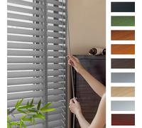 Estores Venecianos de Madera, Lamas de 5cm, Persianas a Medida 60 80 100 120 140 160 180 200 cm para Dormitorio y Salón, Aislamiento Térmico y Madera Falsa para Privacidad(Gris)