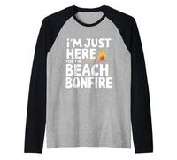 Estoy aquí para la Playa Hoguera Océano Puesta del Sol Fogata Camiseta Manga Raglan