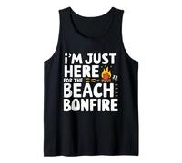 Estoy aquí para la Playa Hoguera Océano Puesta del Sol Fogata Camiseta sin Mangas
