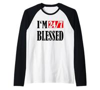 Estoy bendecido 24/7: Hombres bendecidos Ropa cristiana Vida bendita Camiseta Manga Raglan