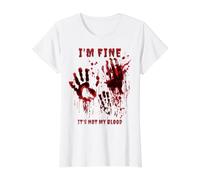 Estoy Bien No Es Mi Sangre Camiseta Huella Sangrienta Horror Camiseta gráfica económica, Mujer, Blanco, M