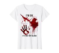 Estoy Bien No Es Mi Sangre Camiseta Zombie Huella Camiseta gráfica económica, Mujer, Blanco, L