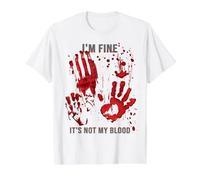 Estoy Bien No Es Mi Sangre Camiseta Zombie Huella Sangrienta Camiseta gráfica económica, Hombre, Blanco, L