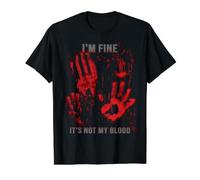 Estoy Bien No Es Mi Sangre Camiseta Zombie Huella Sangrienta Camiseta gráfica económica, Hombre, Negro, XL
