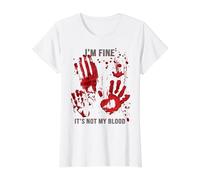Estoy Bien No Es Mi Sangre Camiseta Zombie Huella Sangrienta Camiseta gráfica económica, Mujer, Blanco, M
