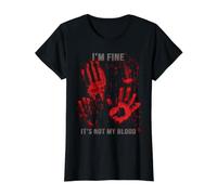 Estoy Bien No Es Mi Sangre Camiseta Zombie Huella Sangrienta Camiseta gráfica económica, Mujer, Negro, L