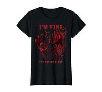 Estoy Bien No Es Mi Sangre Salpicaduras Huella Horror Camiseta gráfica económica, Mujer, Negro, XL