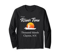 Estoy en River Time - Thousand Islands Clayton NY St. Lawrence Manga Larga, Unisex para Adultos, Negro, S