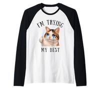 Estoy Intentando Mi Mejor Tonto Llorando Gato Meme Lindo Animales Niños Camiseta Manga Raglan