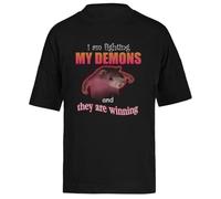 Estoy Luchando contra Mis Demonios Camiseta Extragrande Holgada Negra Unisex Unisex Black tee Baggy Oversized T-Shirt