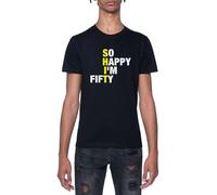 Estoy Tan Feliz De Tener Cincuenta Años. Camiseta Negro para Hombre De Manga Corta con Cuello Redondo