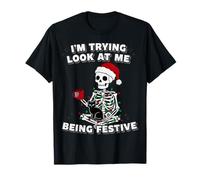 Estoy Tratando de mirarme Esqueleto Luces de Navidad Humor Camiseta