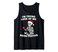 Estoy Tratando de mirarme Esqueleto Luces de Navidad Humor Camiseta sin Mangas