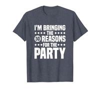 Estoy trayendo Las Cincuenta Razones para la Fiesta, 50 cumpleaños Camiseta, Hombre, Azul Jaspeado, S