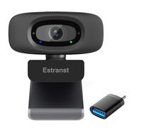 Estranst Cámara web Quad HD 2K con cubierta de privacidad y micrófono con cancelación de ruido, cámara web de transmisión de video para PC, computadora, computadora