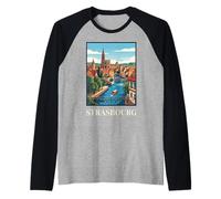 Estrasburgo Francia Alsacia Canal City Vintage Travel Artwork Camiseta Manga Raglan