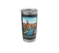Estrasburgo Francia Alsacia Canal City Vintage Travel Artwork Vaso térmico de acero inoxidable de doble pared