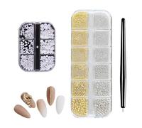 Estrases de Uñas, Perlas de Uñas, 1 Caja de Pequeñas Bolas de Acero, 1 Caja de Perlas Blancas Semirredondas, Varillas Magnéticas, Se Puede Utilizar para la Decoración de Uñas, Decoración Facial (1)