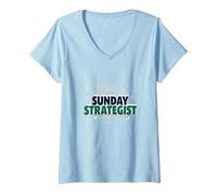 Estratega del Domingo: Fantasy Football Plan de Juego Masculino Camiseta Cuello V, Mujer, Azul Bebé, S