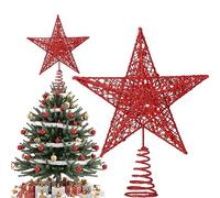 Estrella Árbol de Navidad Metal 22cm - Estrella la Copa del árbol con Base Espiral y Lentejuelas | Adornos para la Copa del árbol Decoración Punta del Árbol de Navidad Diseño Hueco Rojo