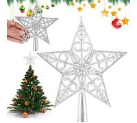 Estrella arbol de Navidad Plateada, Punta Ligera de 20cm con Diseño Hueco, Decoración sin Purpurina para un Brillo Elegante y Moderno