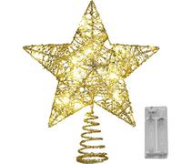 Estrella Arbol Navidad, con 15 Luces LED Decoración de árbol de Navidad con Golden de 25cm con Estrella de Metal para árbol de Navidad Decoración