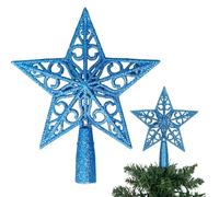 Estrella Azul Real con Purpurina de 14,5 cm para árbol de Navidad, inastillable, para decoración de árbol de Navidad, Corona de árbol de Navidad, Adorno de día Festivo