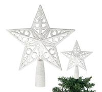 Estrella Blanca con Purpurina de 14,5 cm para árbol de Navidad, inastillable, para decoración de árbol de Navidad, Corona de árbol de Navidad, Adorno de día Festivo