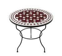 Estrella Bordaux - Mesa de centro con mosaico marroquí, 60 cm de diámetro, 45 cm de altura, plegable, hecha a mano en Marrakech, redonda, para balcón, mesa auxiliar con estructura de hierro forjado