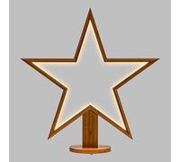 Estrella con base de madera con LED, 55 cm de altura, decoración navideña de interior, luz cálida