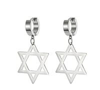 Estrella de David Pendientes Colgantes Para Hombres Mujeres Acero Inoxidable Individual Estilo Punk Hexagrama Clip En Pendientes De Aro Joyería Religiosa/Israelí (plata)