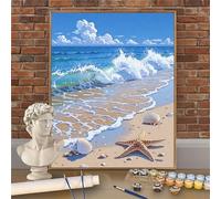 Estrella De Mar Pintura por Numeros para Adultos y Niños con Kit Completo, DIY Caparazón Pintura por Números 20x30cm (Enrollado Sin Arrugas), 3 Pinceles y Pinturas Acrílicas- Decoración Regalo W-O594