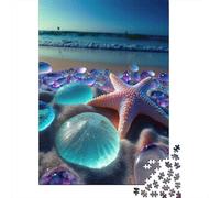 Estrella de Mar Playa Puzzle de 1000 Piezas Papel para Adultos Cantos Rodados de Vidrio Juego de Puzzle 1000 Piezas Relajante Hogar 70x50cm/1000pcs