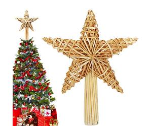 Estrella de Paja para Árbol de Navidad, 20 x 30,5 cm, Punta con Encaje Hecha a Mano para Cualquier Tamaño de Árbol