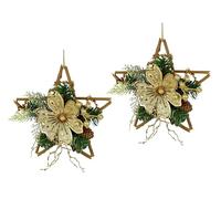 Estrella de ratán Decorada con Magnolia, Conos Reales, Ramas de Abeto, Bayas, Bolas de Navidad, Ramas Decorativas para Colgar, decoración de Pared, Estrella de Madera, decoración de Navidad, Juego de