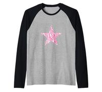 Estrella de rayas cebra rosa y blanca Camiseta Manga Raglan